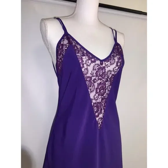 Vintage 90s Victoria's Secret Gold Label Slip Dress Purple Lace Nightie Medium - Picture 2 of 6